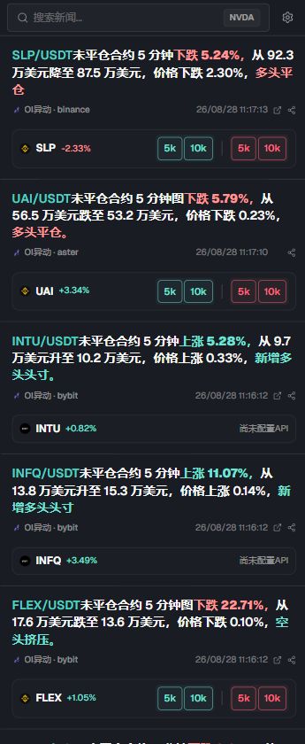 NewsLiquid live news feed with search, sources, timestamps, related markets, and account-configured quick-order amounts